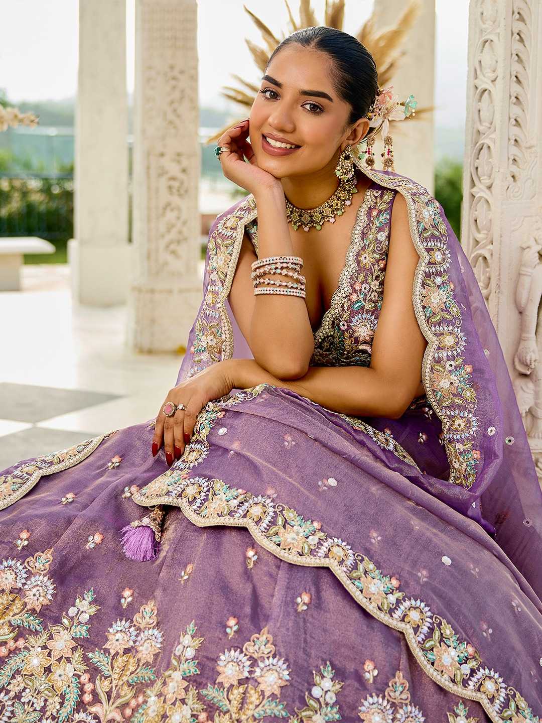 Satin Silk  Embroidered Lehenga